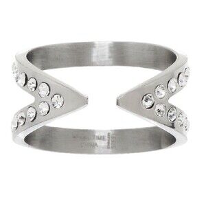 QVC Stainless Steel Crystal Bling Open X Ring Size 7 New
